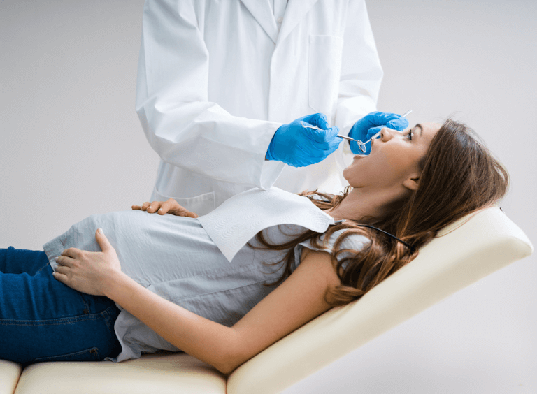 Pregnant woman having a dental check up at Harwood Dental Practice in Bolton